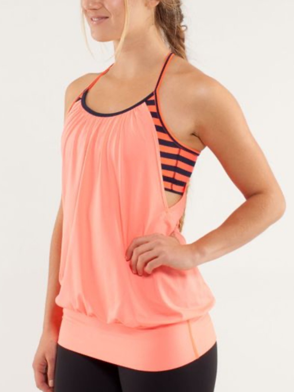 lululemon athletica No Limits Tank - Coral Pink Orange Black Stripe Bra